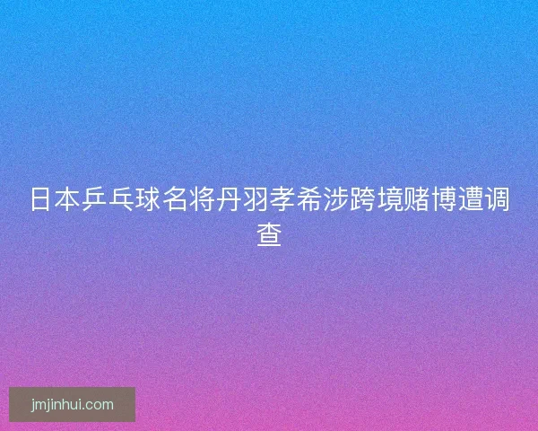 日本乒乓球名将丹羽孝希涉跨境赌博遭调查